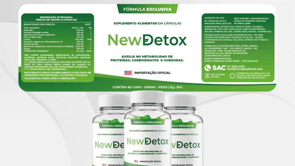 Com o suplemento alimentar em cápsulas New Detox, você potencializará ainda mais os resultados desejados. E o melhor: é 100% natural. Adquira agora mesmo o seu!